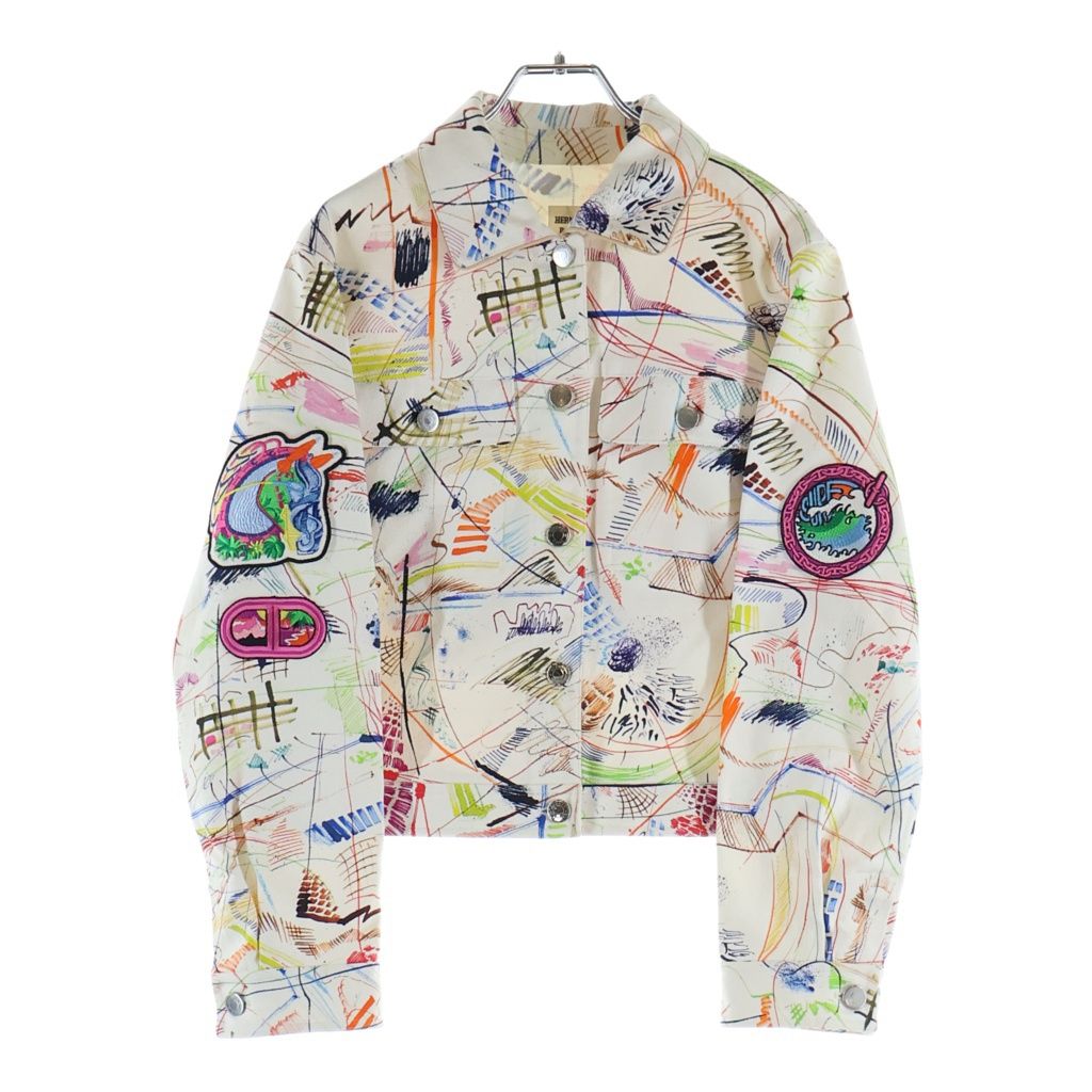 Hermes Chevalo Scope Allover Print Denim Trucker Jacket White — view 2