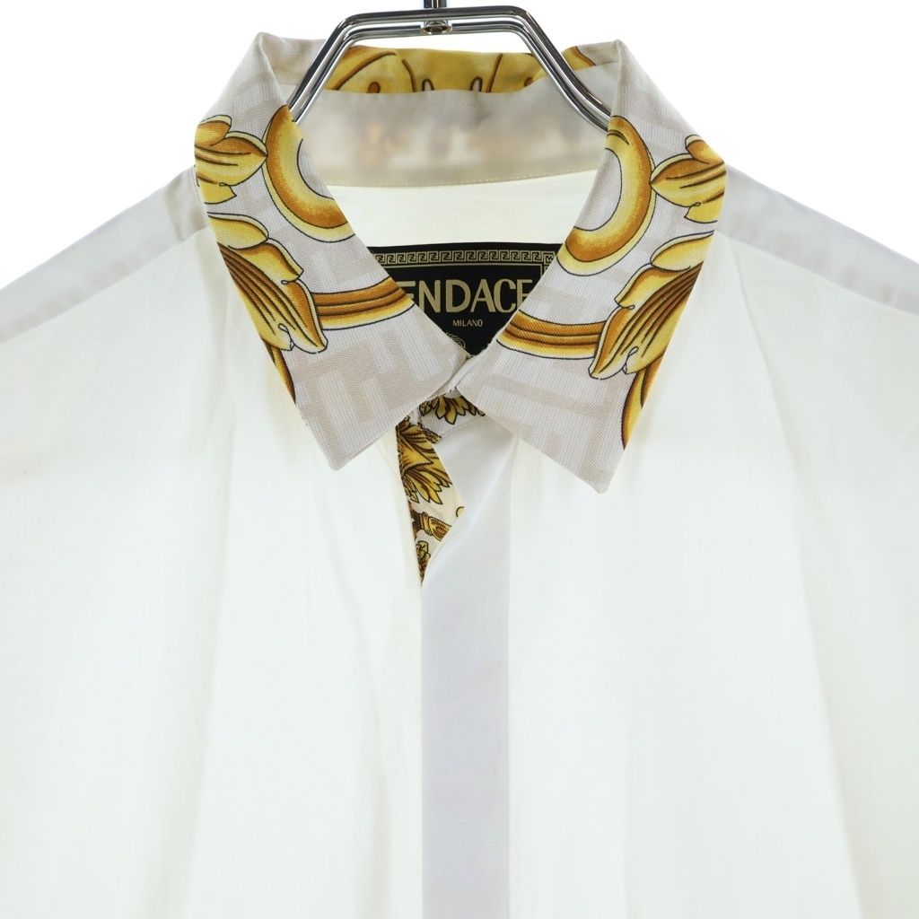 Fendi Collar Contrast Cotton Long Sleeve Shirt White Akea — view 3