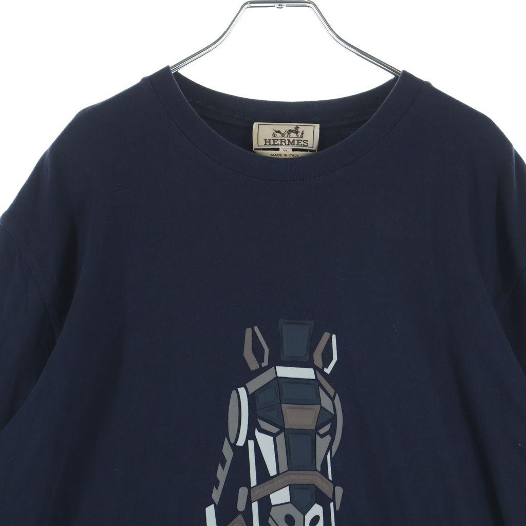 Hermes Mega Chariot Front Print Crew Neck Short Sleeve T-Shirt Navy — view 3