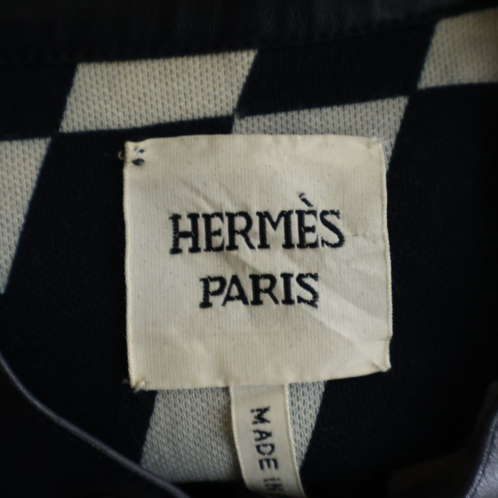 Hermes Series Button Optical Lambskin Single Rider's Jacket Navy — view 7