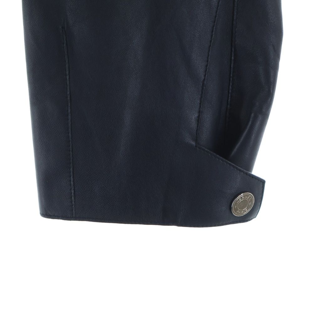 Hermes Series Button Optical Lambskin Single Rider's Jacket Navy — view 6