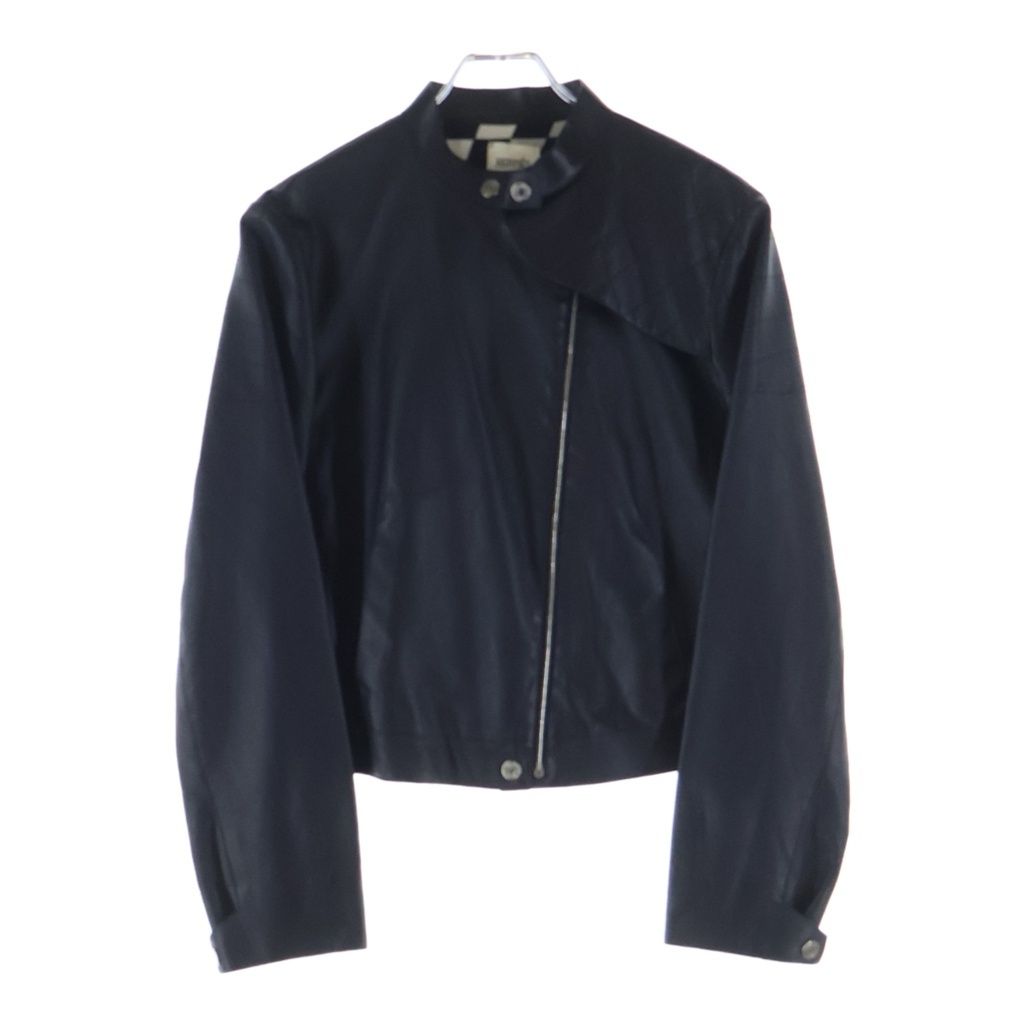 Hermes Series Button Optical Lambskin Single Rider's Jacket Navy