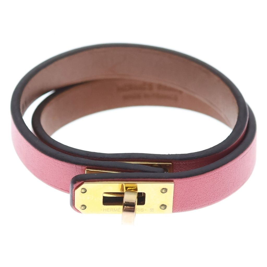 Hermes Kelly Double Tour Bracelet Swift Leather Rose Azalea Gold Pink — view 5