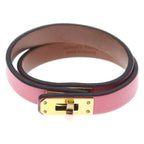 Hermes Kelly Double Tour Bracelet Swift Leather Rose Azalea Gold Pink — view 5