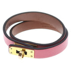 Hermes Kelly Double Tour Bracelet Swift Leather Rose Azalea Gold Pink