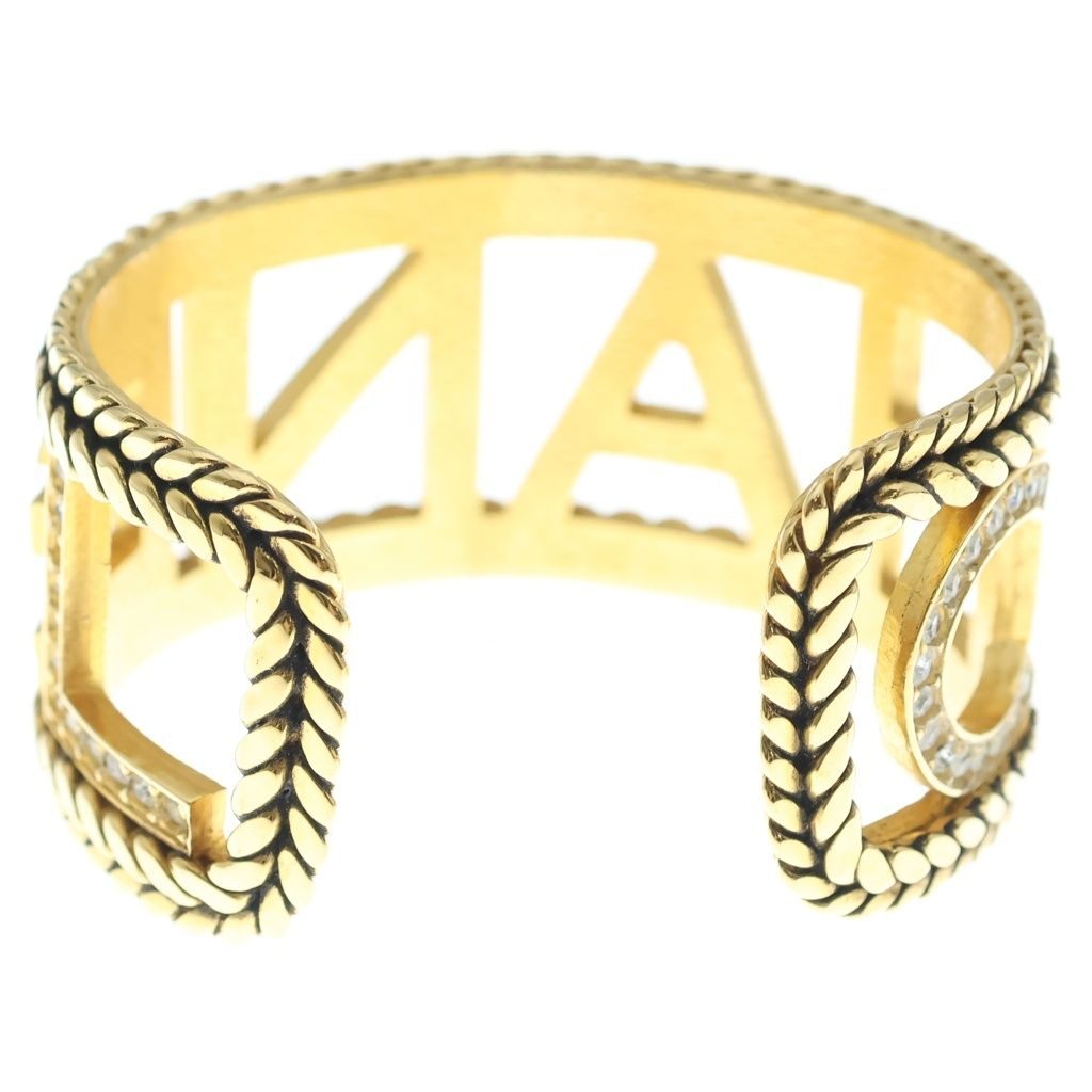 Chanel Logo Rhinestone Bangle Bracelet Gold — view 2