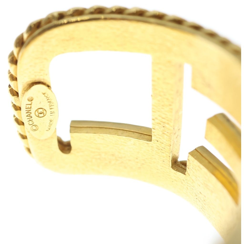Chanel Logo Rhinestone Bangle Bracelet Gold — view 5