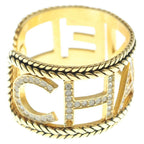 Chanel Logo Rhinestone Bangle Bracelet Gold — view 3
