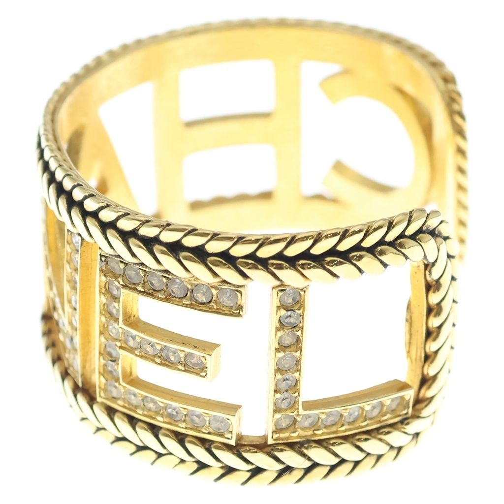 Chanel Logo Rhinestone Bangle Bracelet Gold — view 4