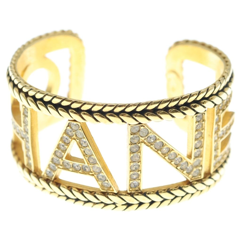 Chanel Logo Rhinestone Bangle Bracelet Gold