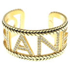 Chanel Logo Rhinestone Bangle Bracelet Gold