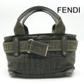 Fendi Zucca Nylon Hand Bag Mini Khaki