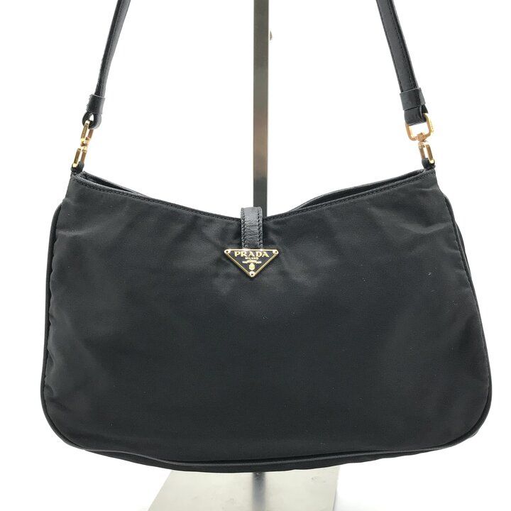 Prada Nylon Leather Shoulder Bag Black — view 3