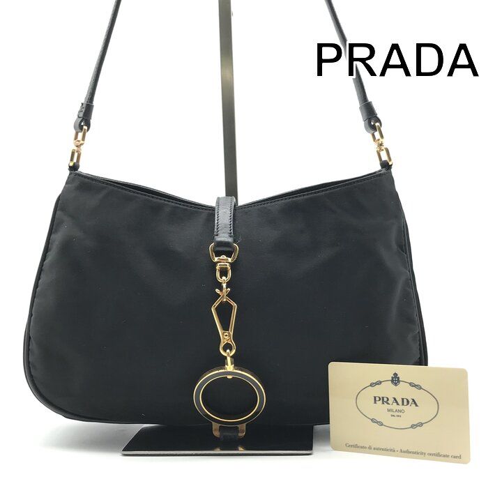 Prada Nylon Leather Shoulder Bag Black