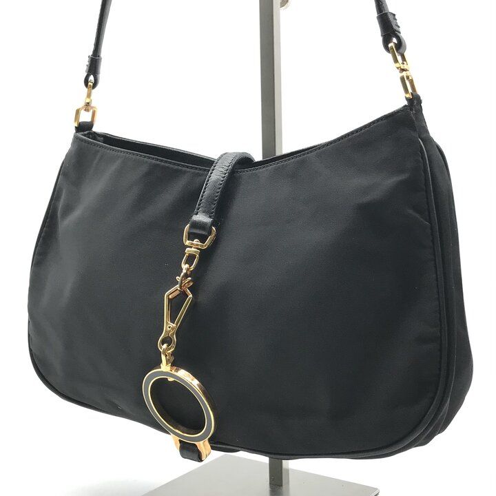 Prada Nylon Leather Shoulder Bag Black — view 2