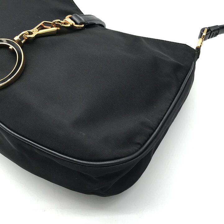 Prada Nylon Leather Shoulder Bag Black — view 6
