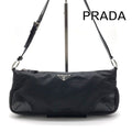Prada Nylon Tessuto Leather Triangle Logo Shoulder Bag Black