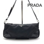 Prada Nylon Tessuto Leather Triangle Logo Shoulder Bag Black