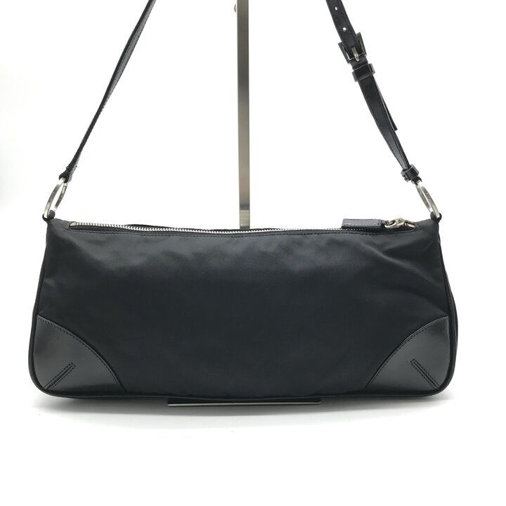 Prada Nylon Tessuto Leather Triangle Logo Shoulder Bag Black — view 3