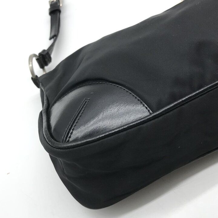 Prada Nylon Tessuto Leather Triangle Logo Shoulder Bag Black — view 6