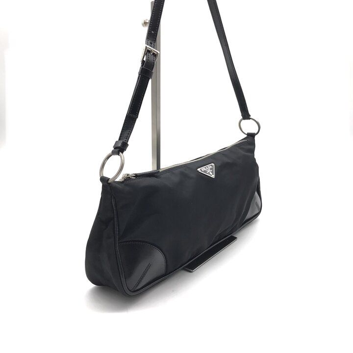 Prada Nylon Tessuto Leather Triangle Logo Shoulder Bag Black — view 2