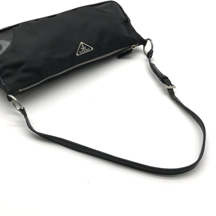 Prada Nylon Tessuto Leather Triangle Logo Shoulder Bag Black — view 7