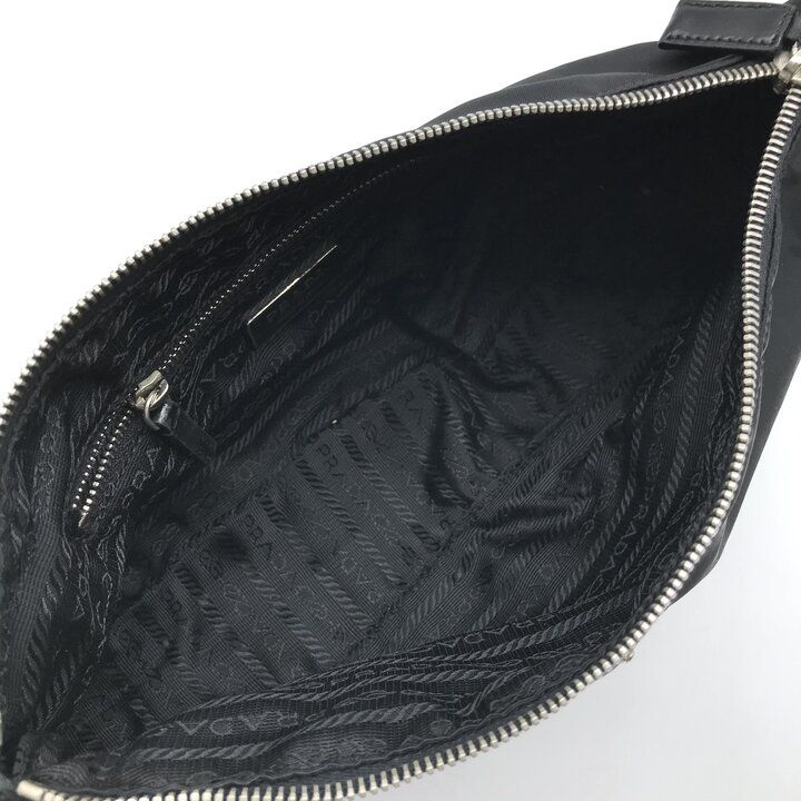 Prada Nylon Tessuto Leather Triangle Logo Shoulder Bag Black — view 8