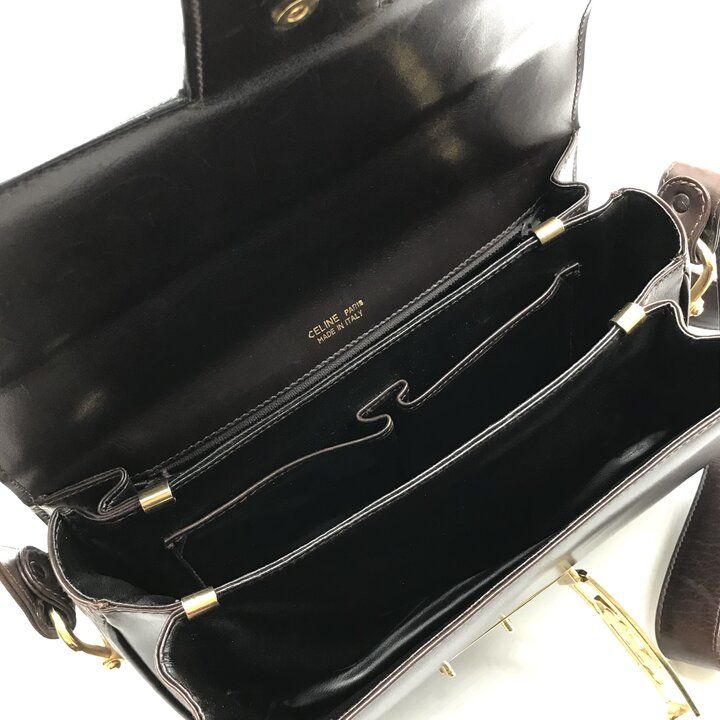 Celine Leather Carriage Vintage Shoulder Bag Brown — view 9