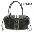 Prada Nylon Leather Belt Hand Bag Black