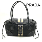 Prada Nylon Leather Belt Hand Bag Black