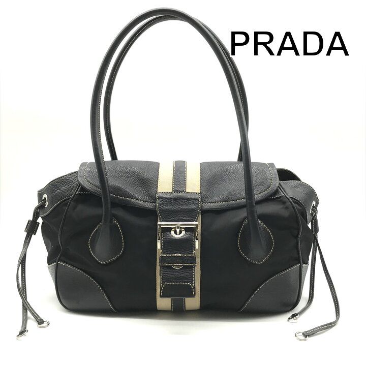 Prada Nylon Leather Belt Hand Bag Black