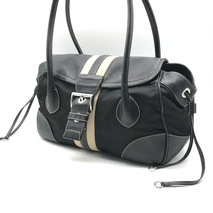 Prada Nylon Leather Belt Hand Bag Black — view 2