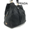 Prada Nylon Leather Drawstring Shoulder Bag Black