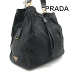 Prada Nylon Leather Drawstring Shoulder Bag Black