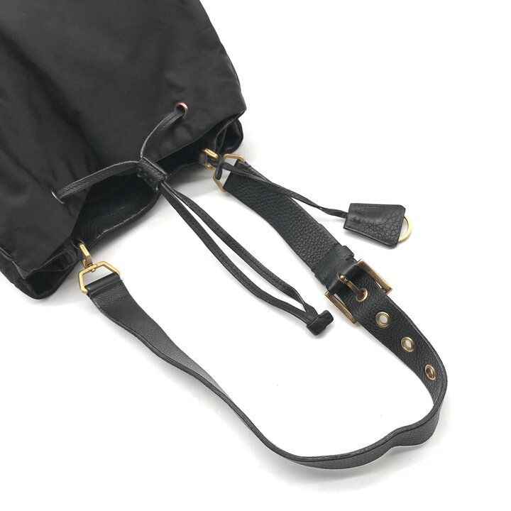 Prada Nylon Leather Drawstring Shoulder Bag Black — view 7