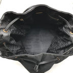 Prada Nylon Leather Drawstring Shoulder Bag Black — view 8