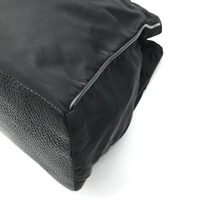 Prada Nylon Leather Drawstring Shoulder Bag Black — view 6