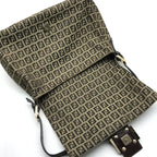 Fendi Zucchino Canvas Leather Shoulder Bag Brown — view 8