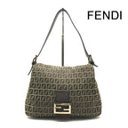 Fendi Zucchino Canvas Leather Shoulder Bag Brown