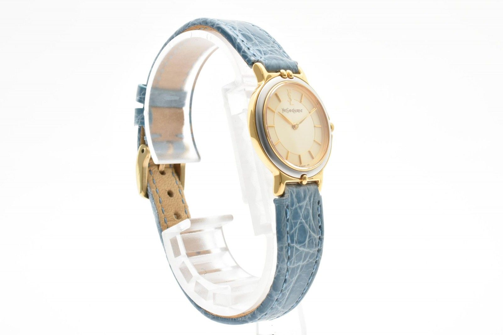 Saint Laurent 2200 YSL Logo Cassandra Watch Quartz Gold Dial Leather — view 6