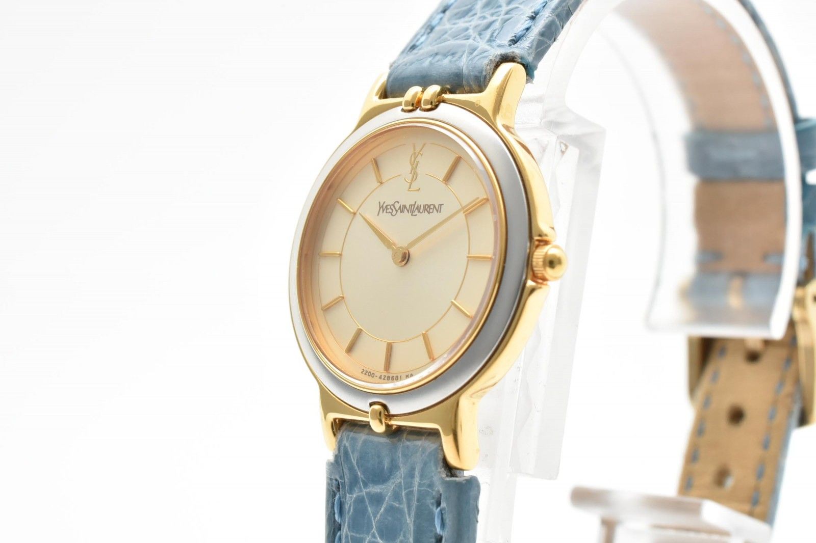 Saint Laurent 2200 YSL Logo Cassandra Watch Quartz Gold Dial Leather