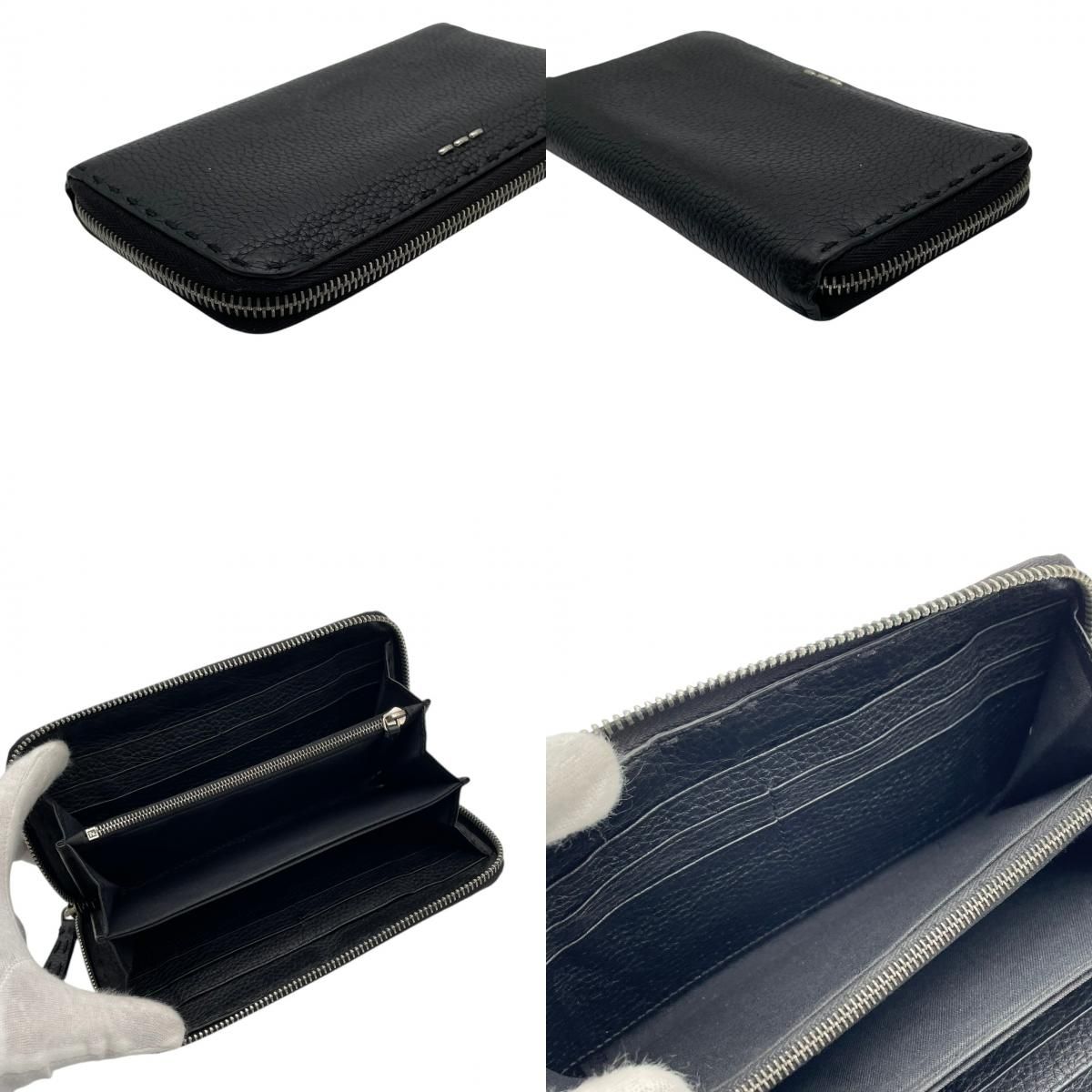 Fendi Wallet Selleria Zip Around Leather Marais the Black Silver Classic Simple — view 7