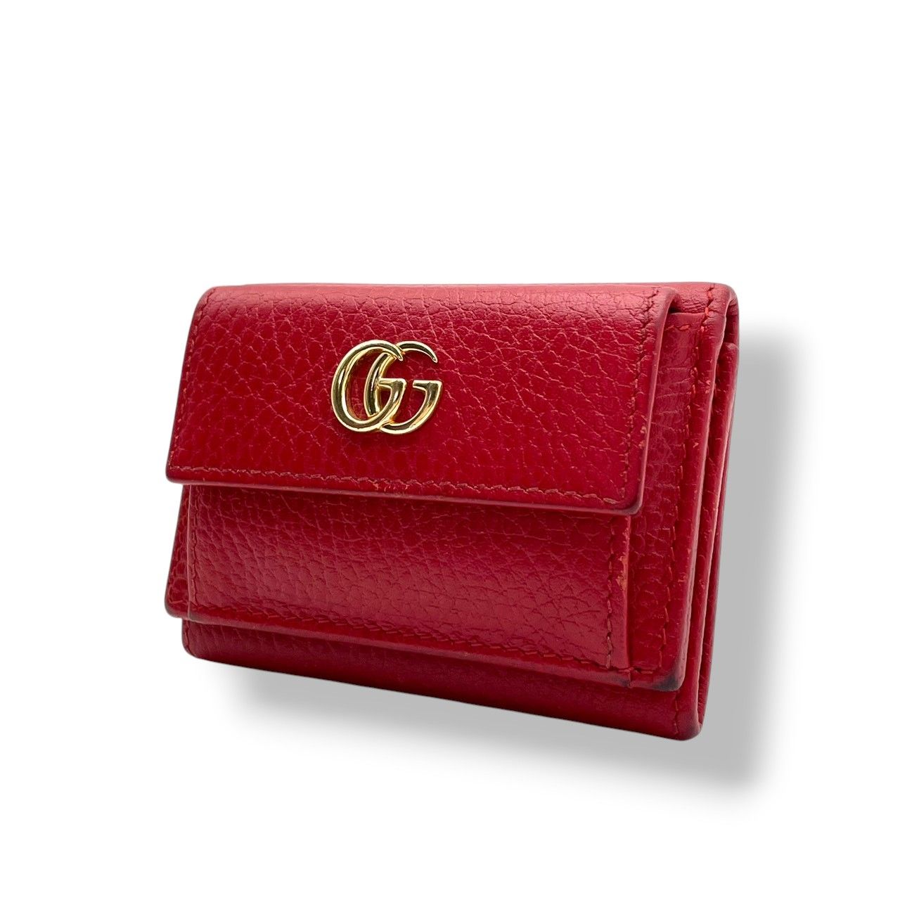 Gucci Wallet Petit Marmont GG Trifold Mini Compact Leather Rose Red Gold Double