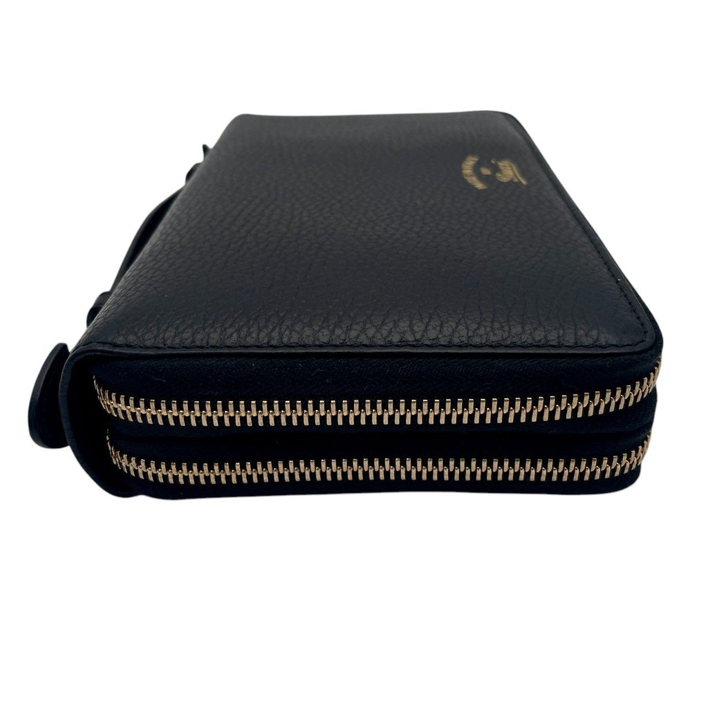 Gucci Wallet Swing Travel Case Bifold Double Zipper Zip Around Leather Black — view 4