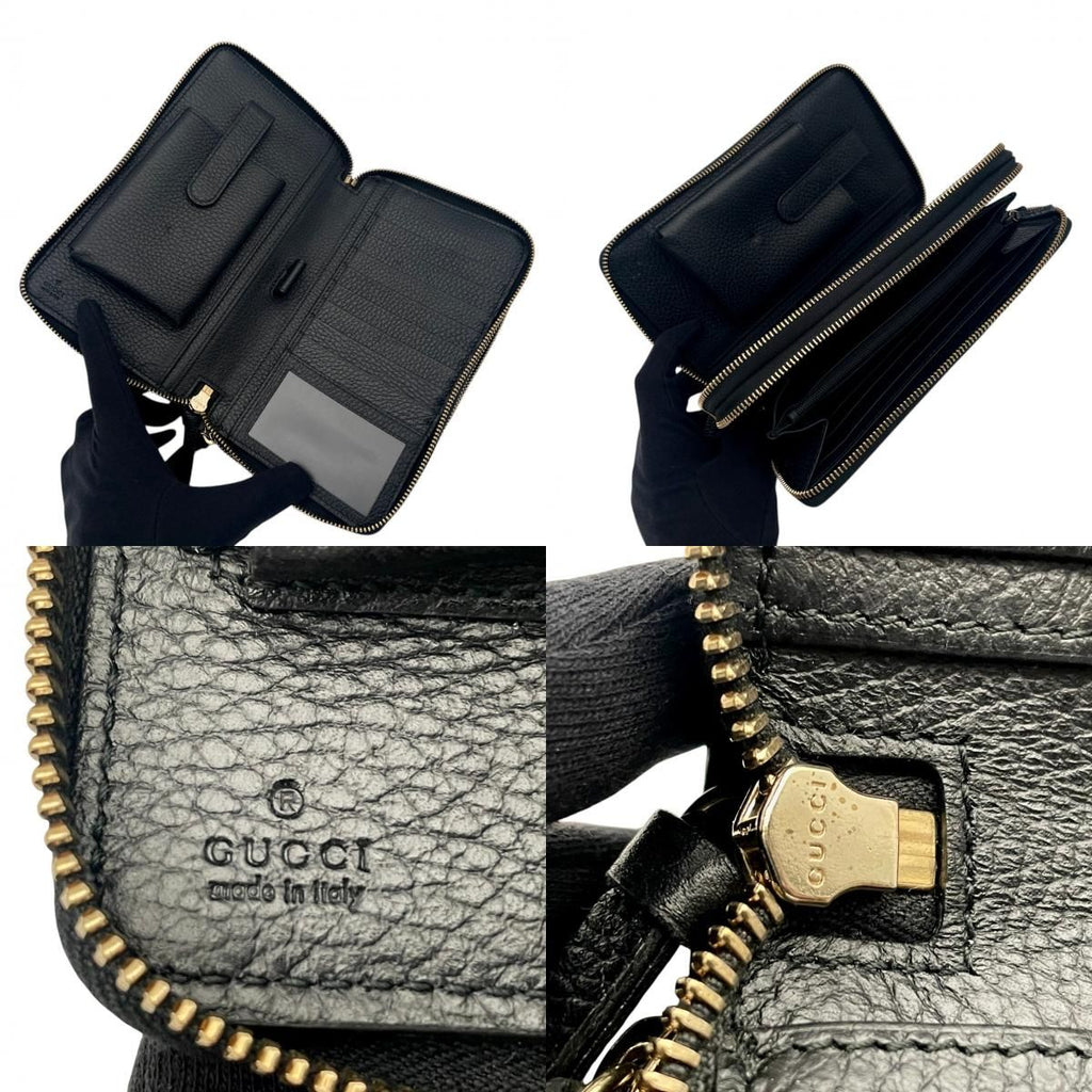Gucci Wallet Swing Travel Case Bifold Double Zipper Zip Around Leather Black — view 9