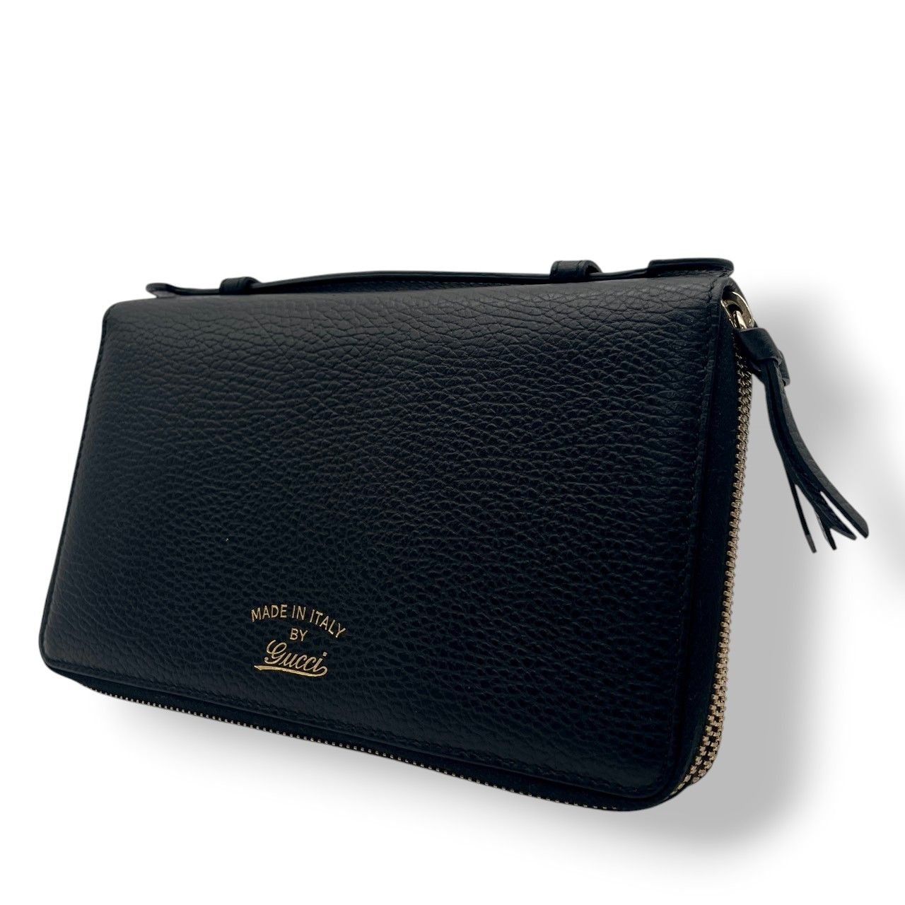Gucci Wallet Swing Travel Case Bifold Double Zipper Zip Around Leather Black