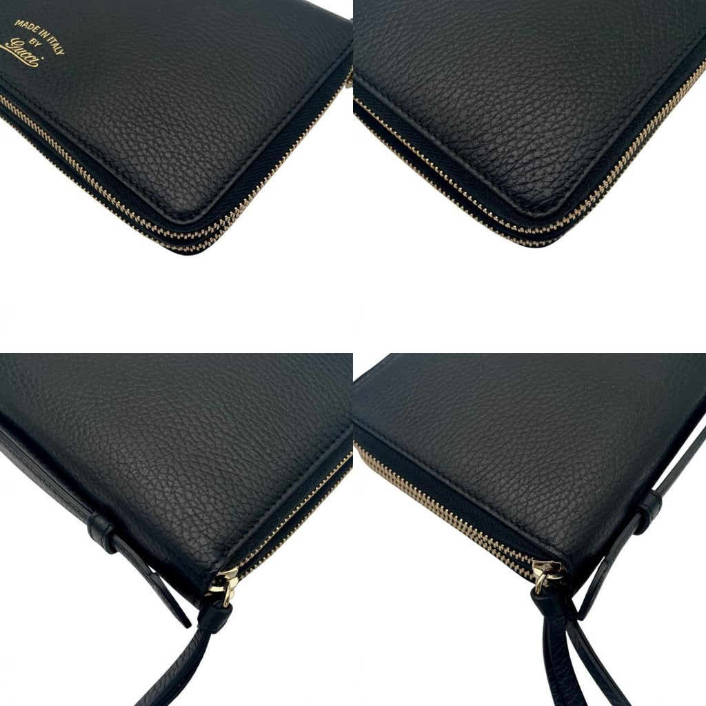 Gucci Wallet Swing Travel Case Bifold Double Zipper Zip Around Leather Black — view 7