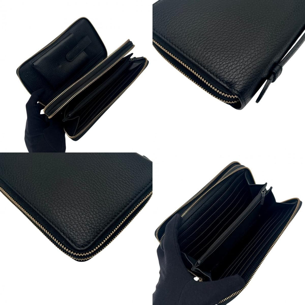 Gucci Wallet Swing Travel Case Bifold Double Zipper Zip Around Leather Black — view 8