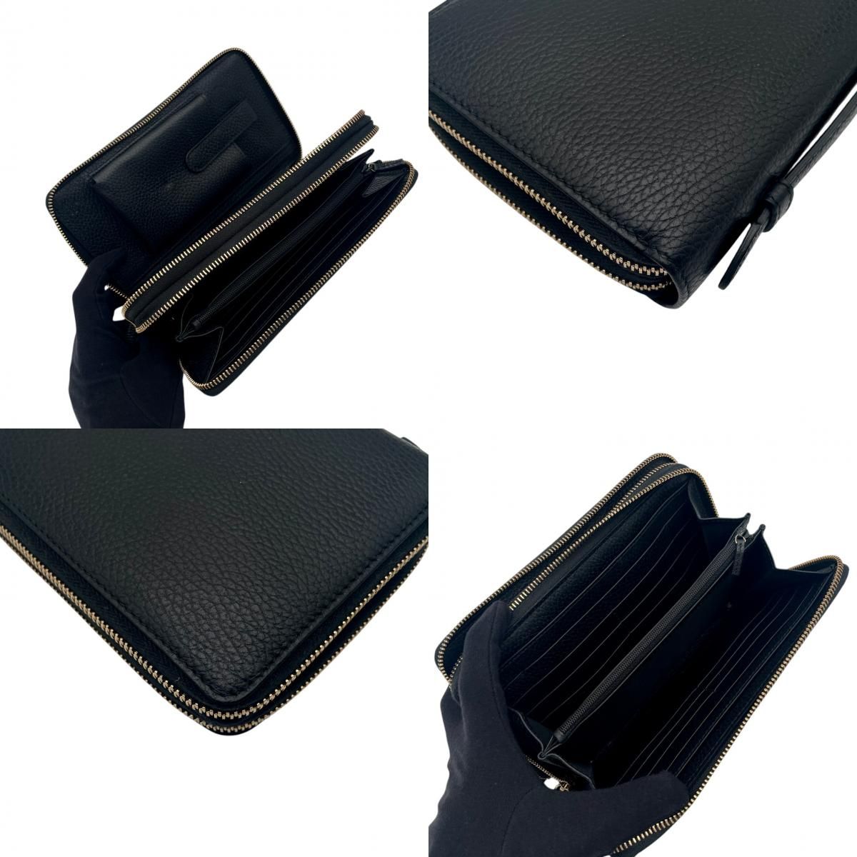 Gucci Wallet Swing Travel Case Bifold Double Zipper Zip Around Leather Black — view 8
