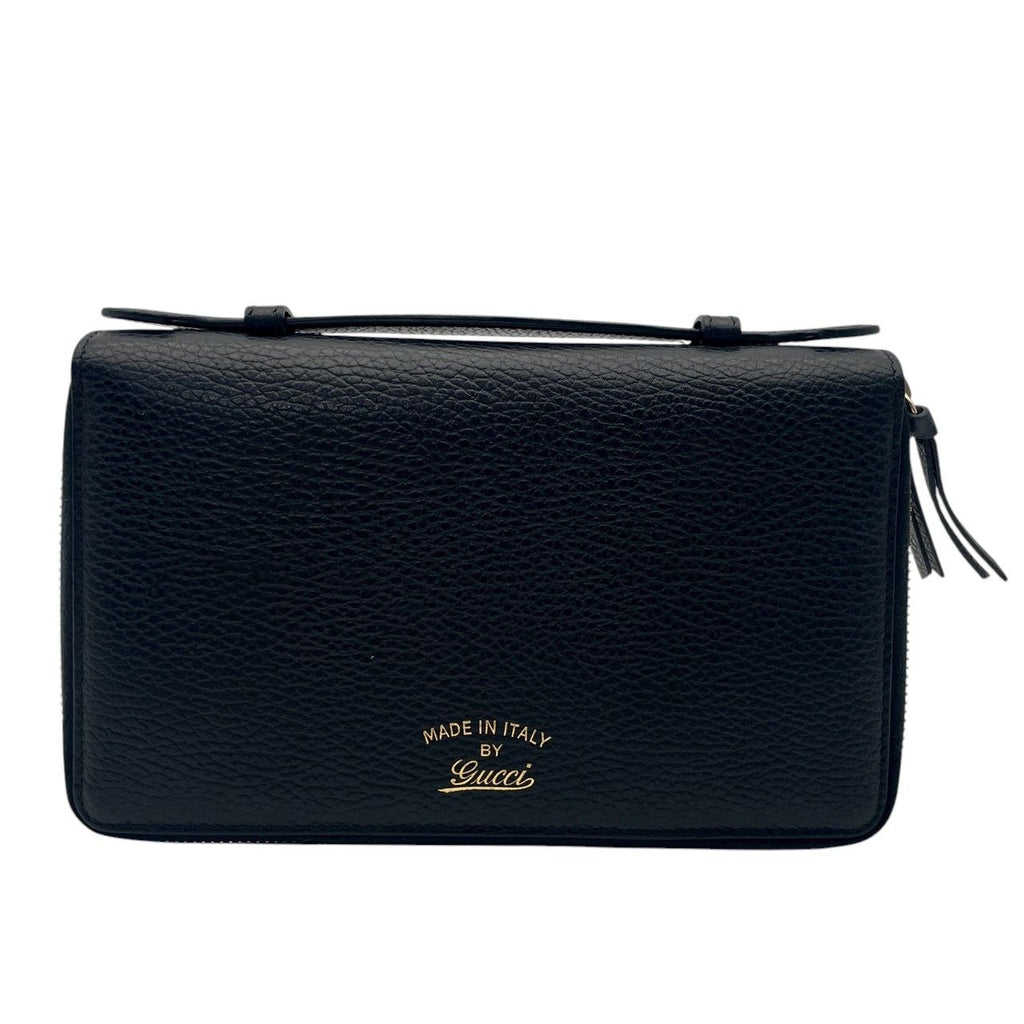Gucci Wallet Swing Travel Case Bifold Double Zipper Zip Around Leather Black — view 2